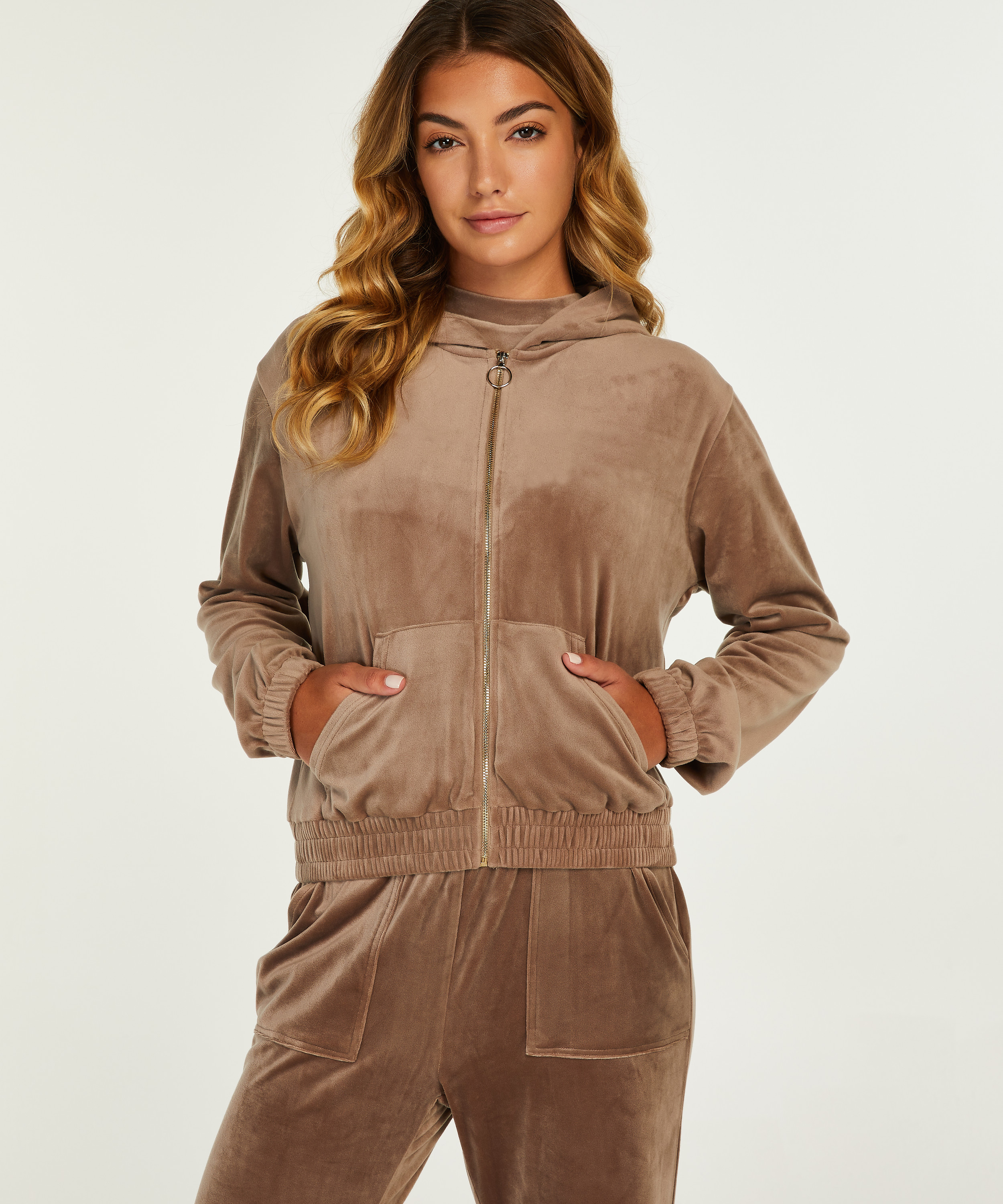 H&aelig;ttejakke velour, Brun, main