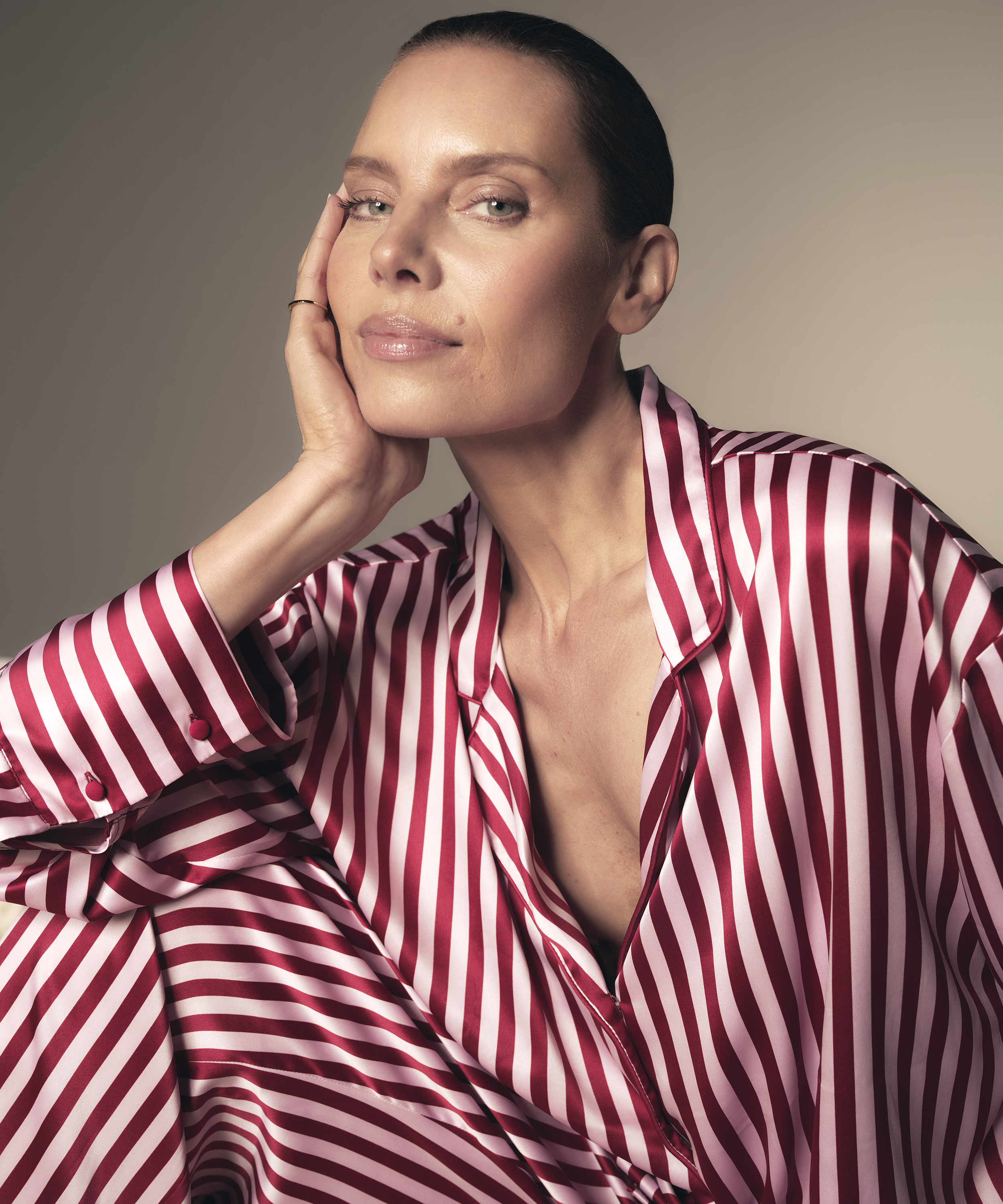 Langærmet satinjakke, Lyserød, main