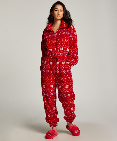 Onesie-jumpsuit fleece, Rød
